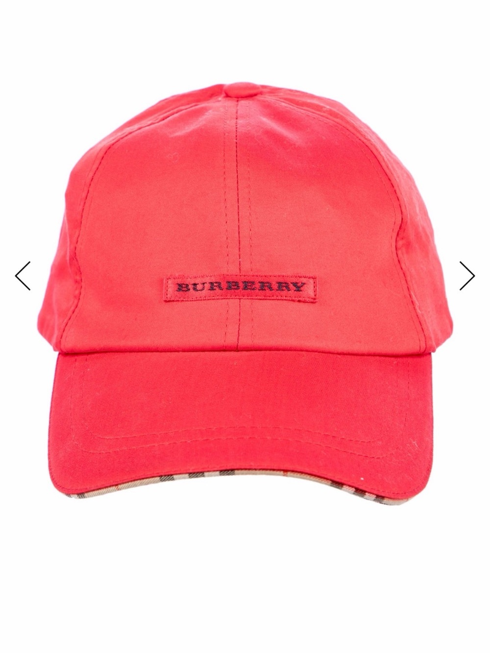 Burberry golf Vibrant Red Cotton Baseball Cap with Plaid Trim